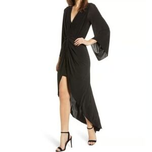 Misa Los Angeles Teget Twist Knot High Low Maxi Dress BLACK XS
